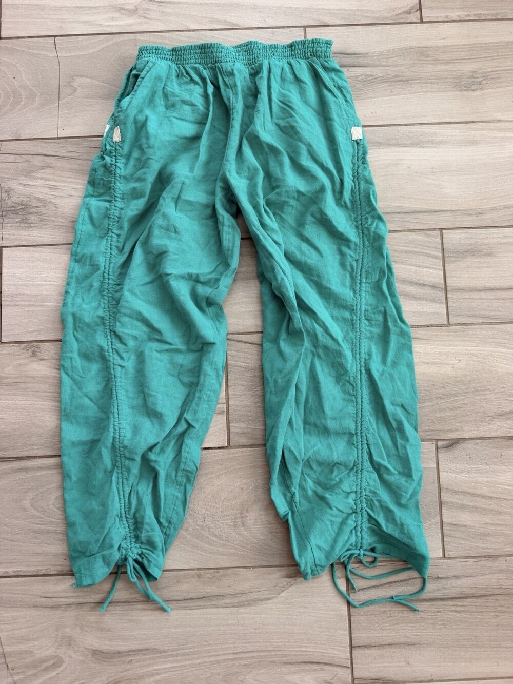 Free People Linen Blend Utility Barrel Leg Pants Green Relaxed Medium